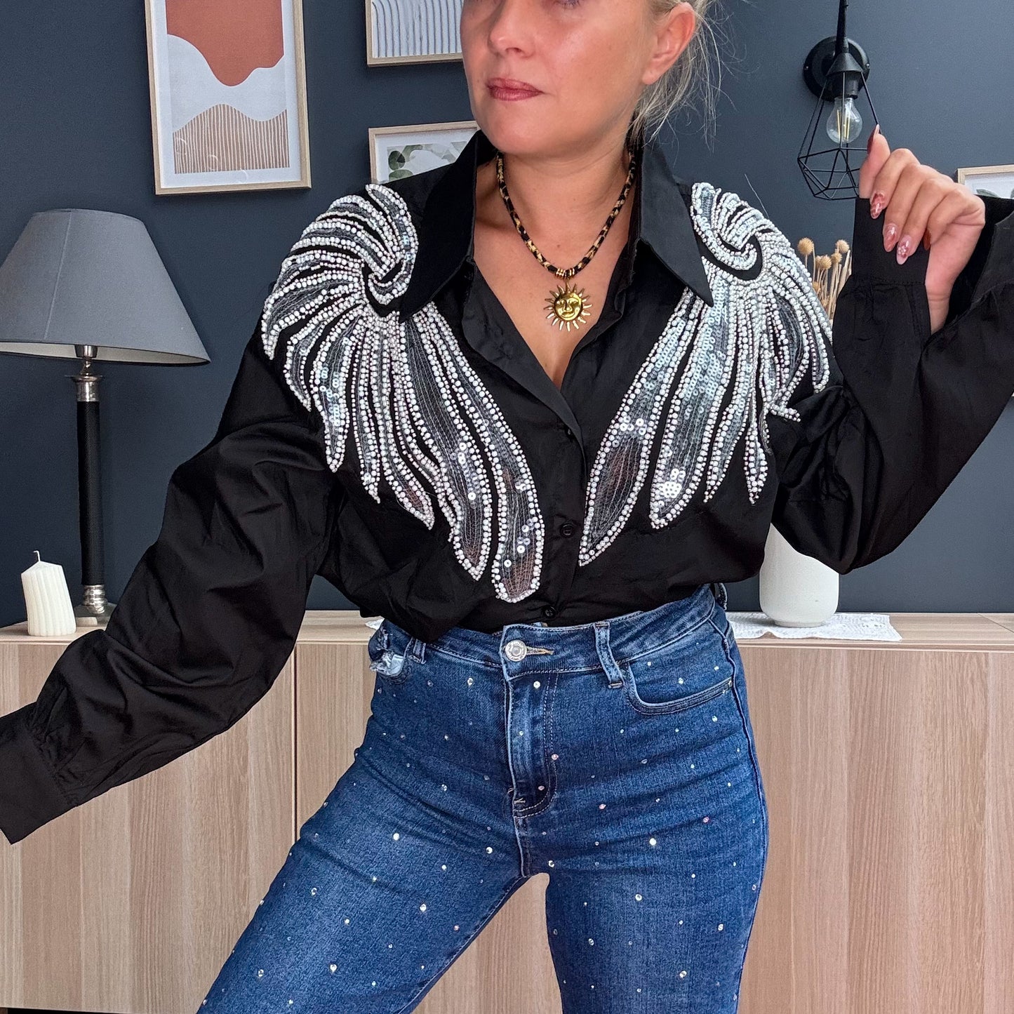 Blouse perles noir đ€