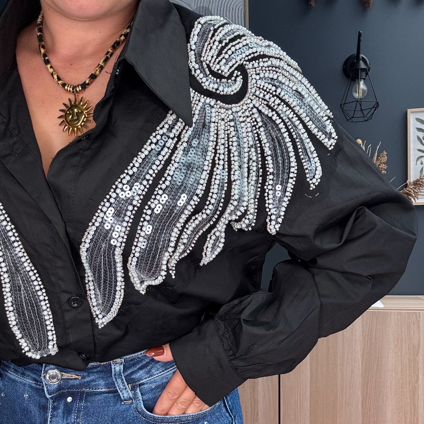 Blouse perles noir đ€