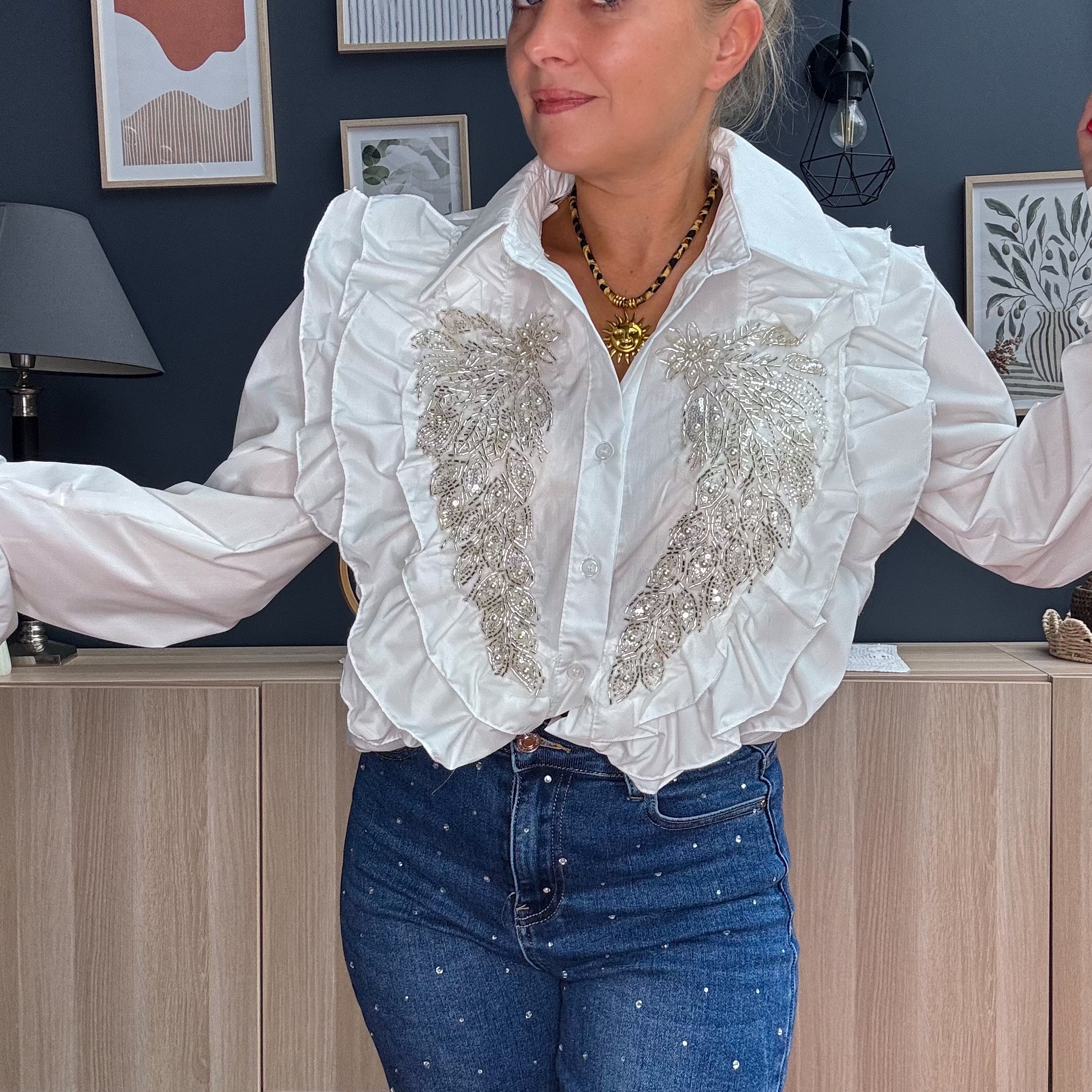 Blouse perles blanc 🤍