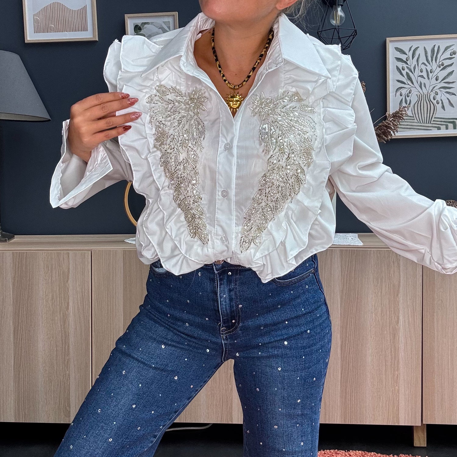 Blouse perles blanc 🤍
