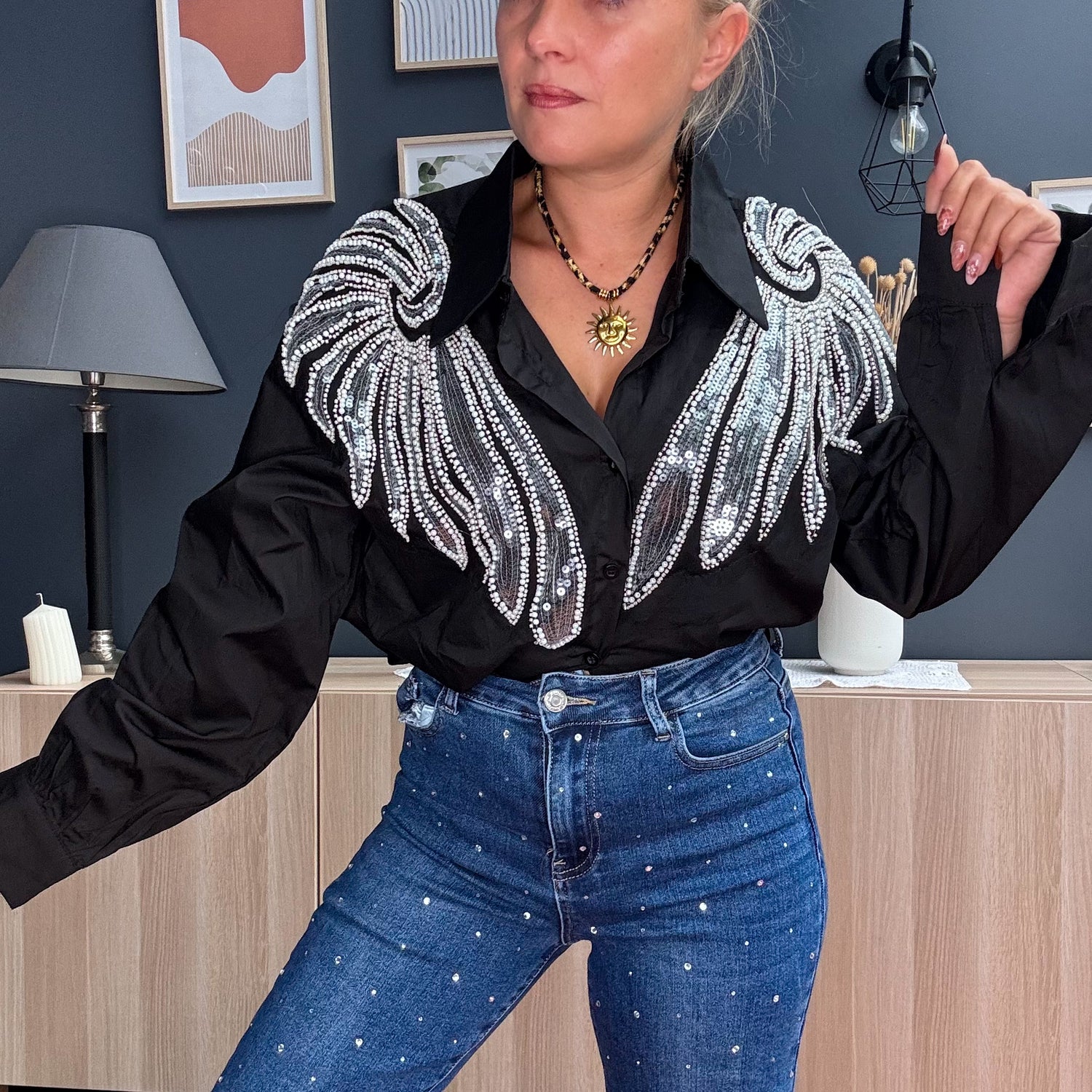Blouse perles noir 🖤