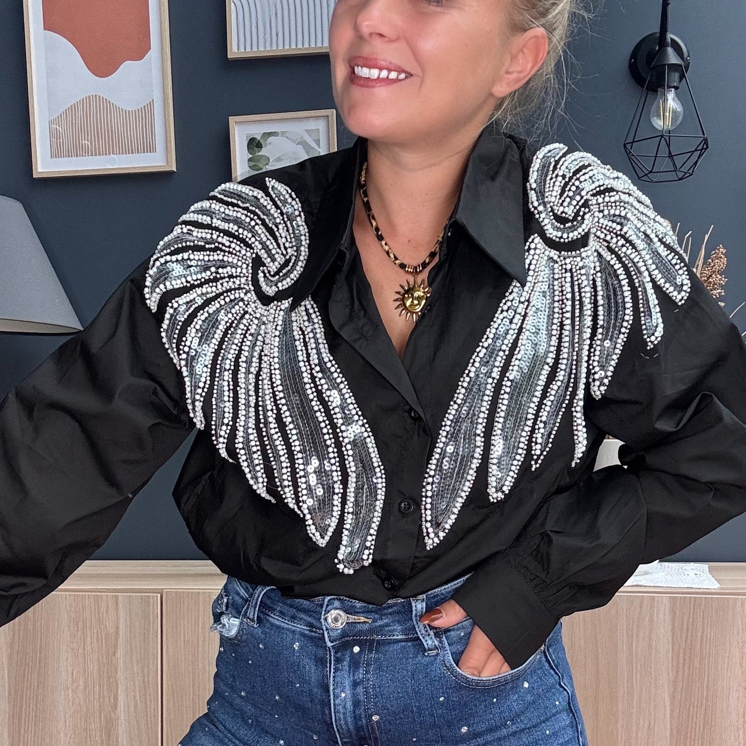 Blouse perles noir 🖤