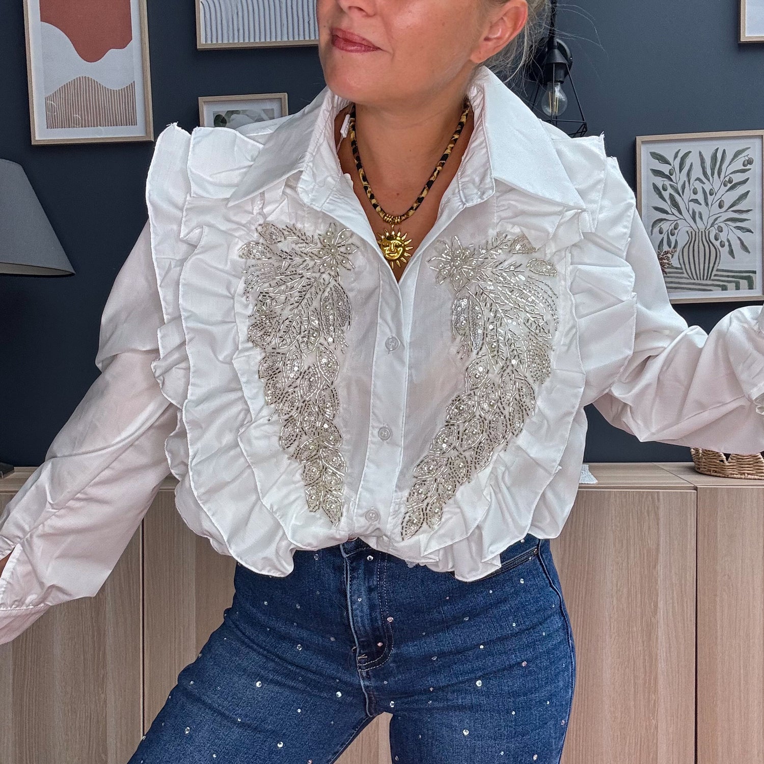 Blouse perles blanc 🤍