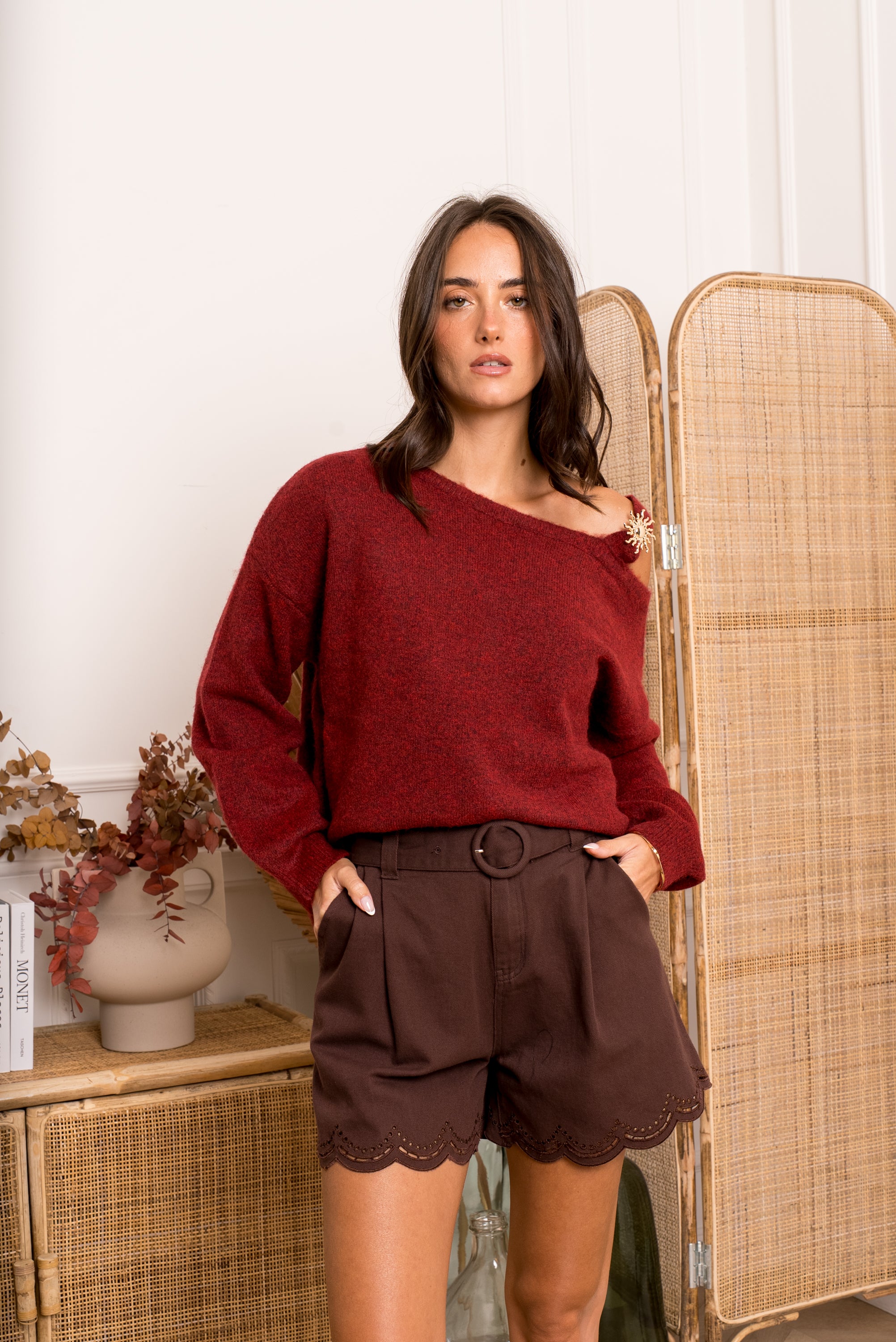 Pull épaule dénudée bordeaux ❤️