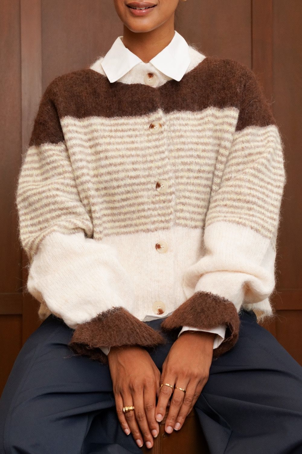 🤎 Gilet Rayé Chocolat & Écru