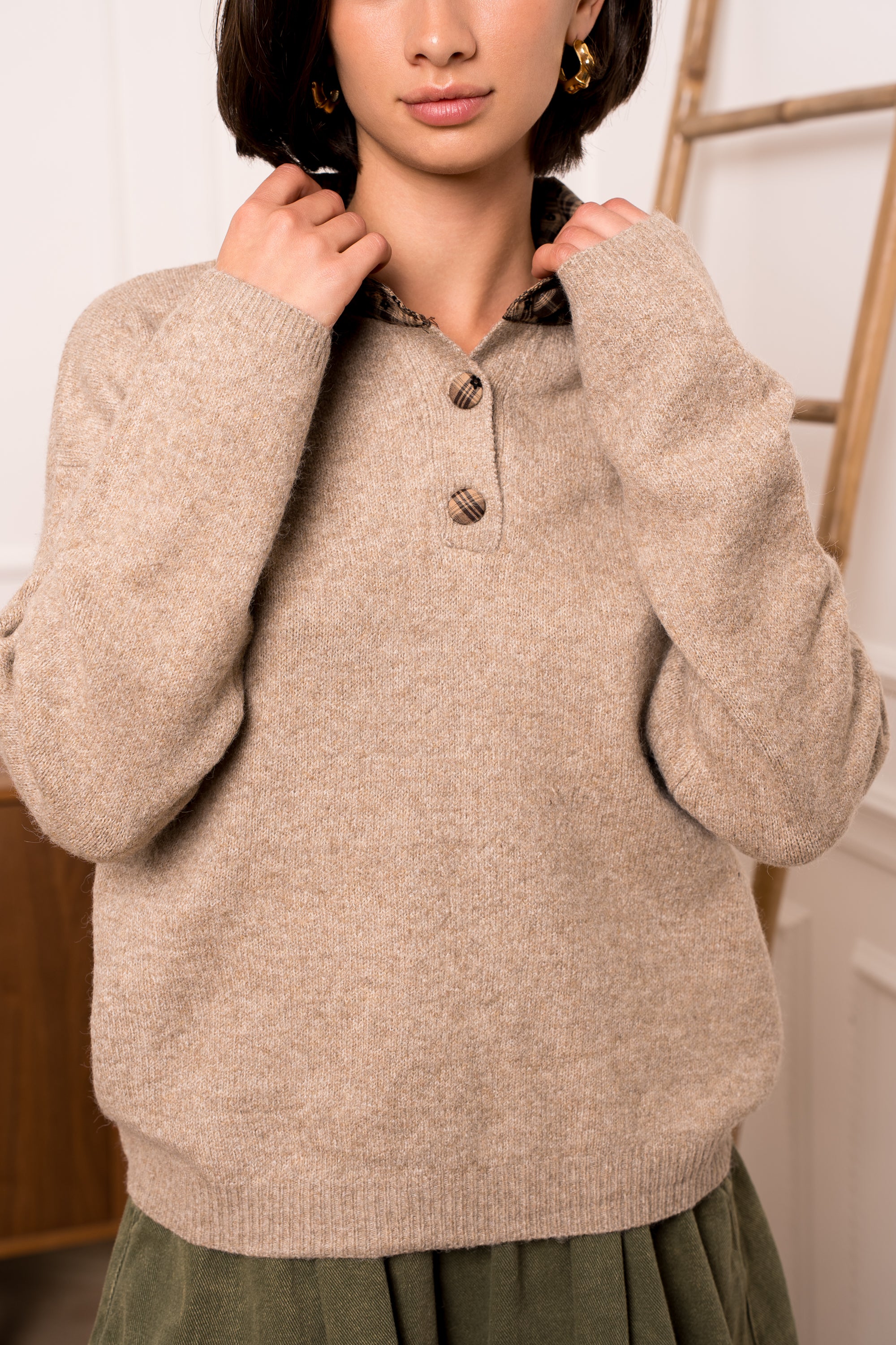 Pull col chemise beige 🤍