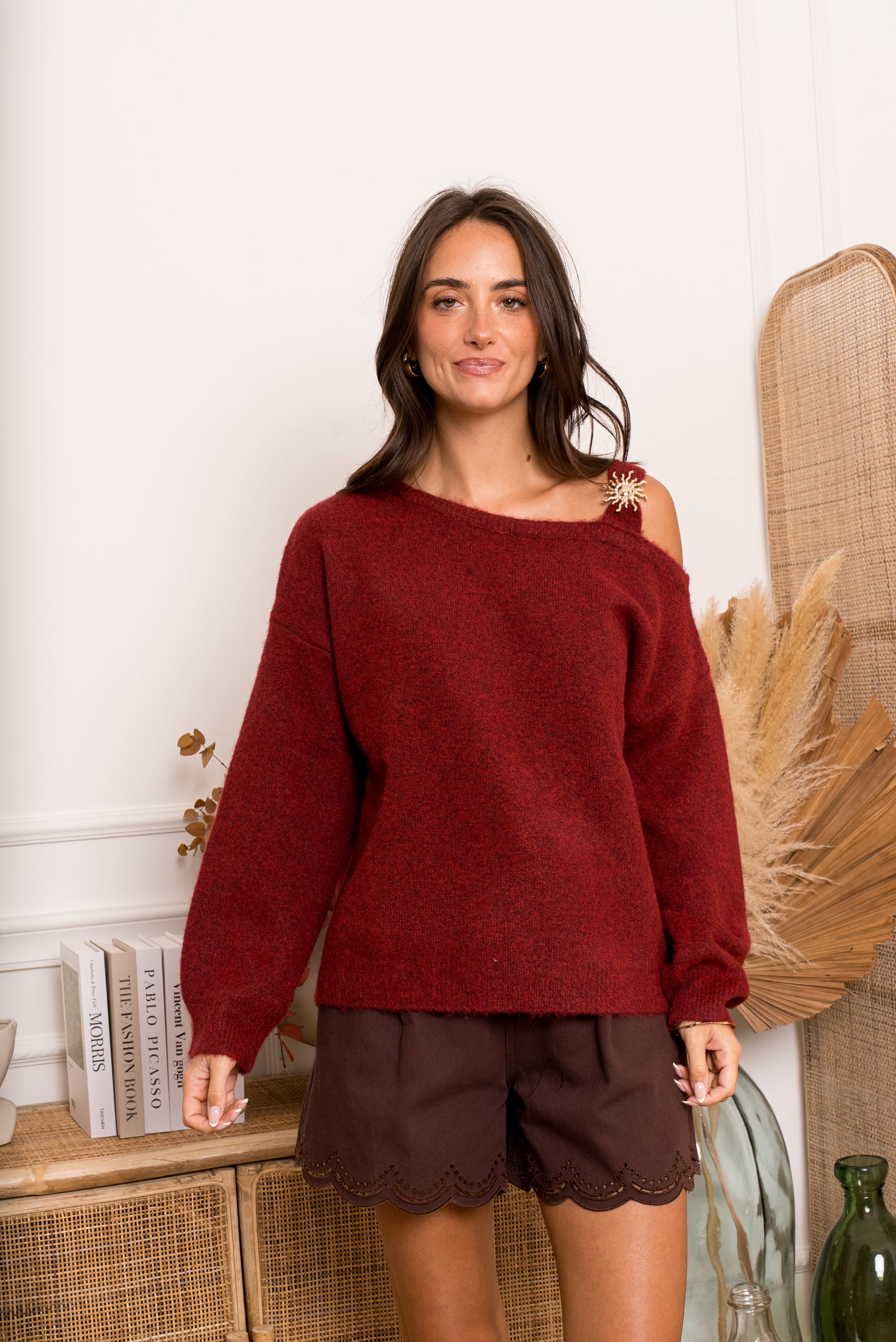 Pull épaule dénudée bordeaux ❤️