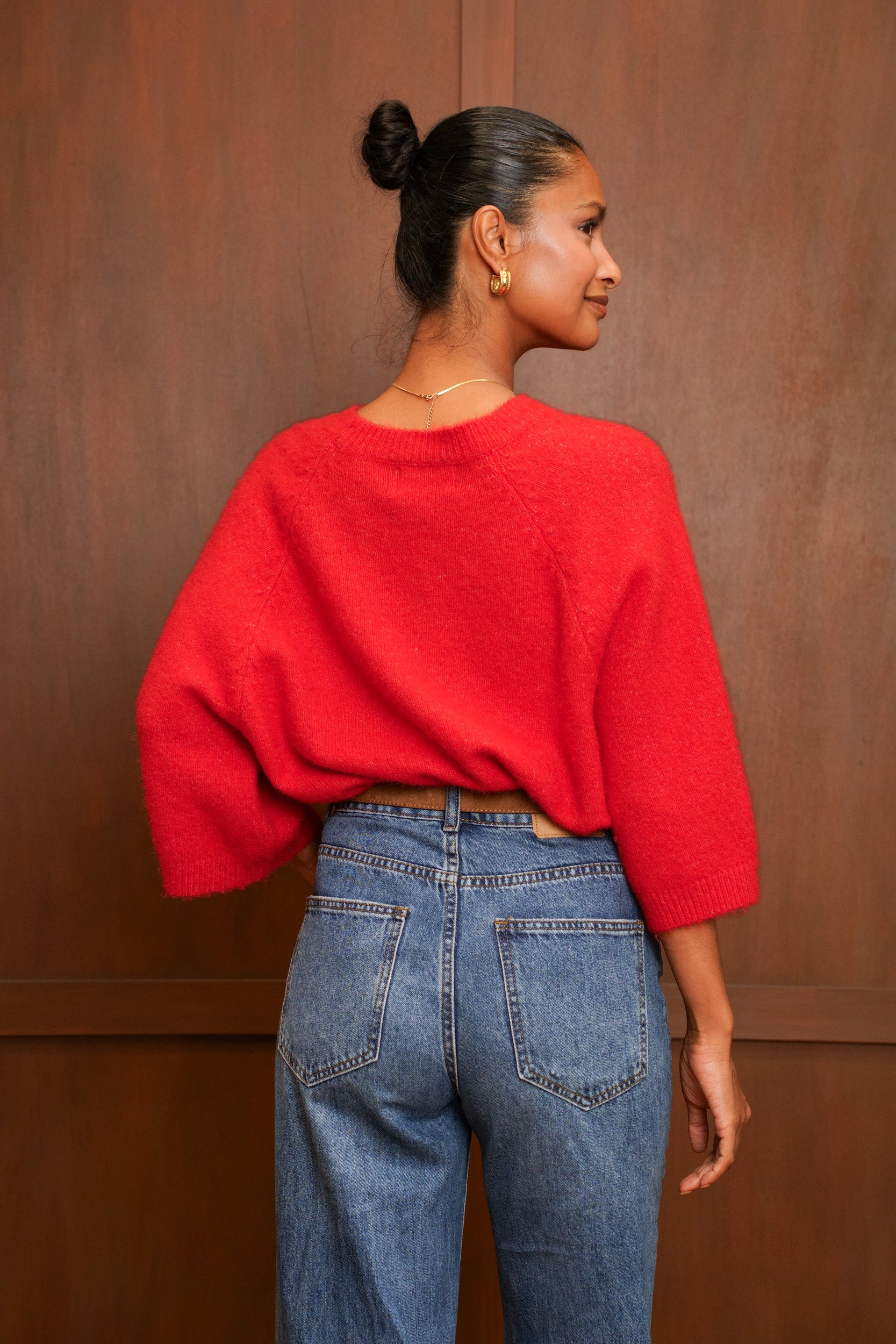 Pull rouge manches 3/4 ❤️