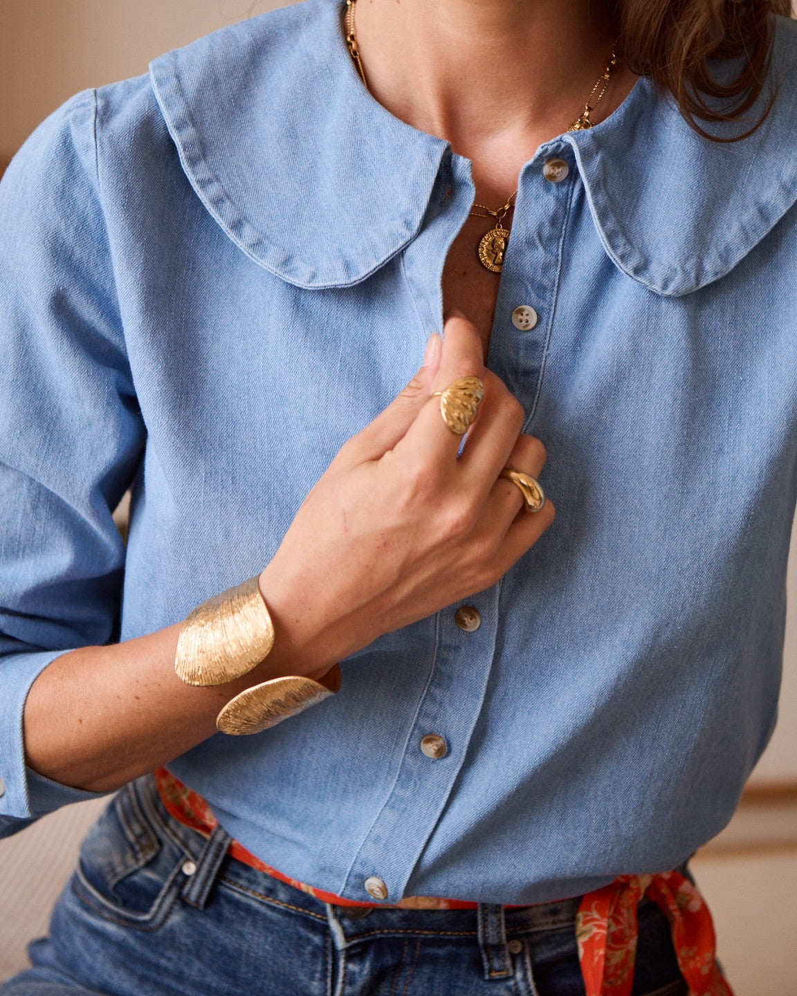 Chemise jean  col Claudine 🤍